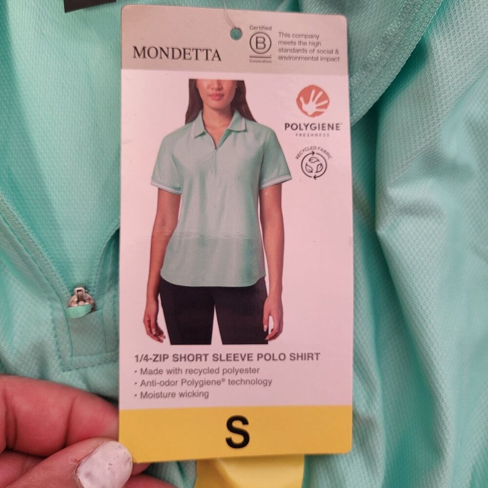 Mondetta Women's Active 1/4-Zip Short Sleeve Mesh Polo Shirt Green Small - Picture 8 of 11
